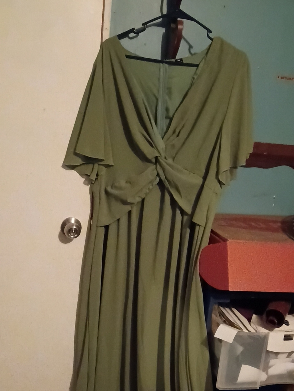 Sage Green Twist-Front Maxi Dress